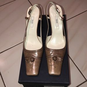 Prada taupe sling back leather heels.  Size 38/8.